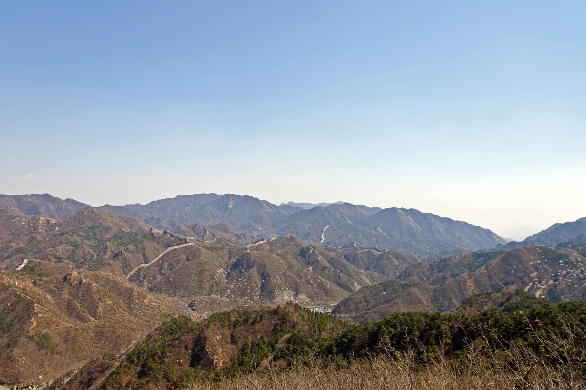The Great Wall running along mountain ridges at Badaling, outside Beijing