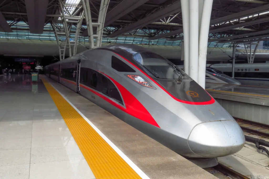 CR400AF high-speed train at the platform of Shanghai Hongqiao Railway Station